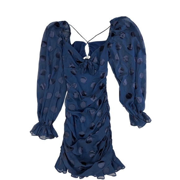 For Love & Lemons Dresses & Skirts - For Love & Lemons Lula Mini Dress Women XS Navy Blue Polka Dot Ruched